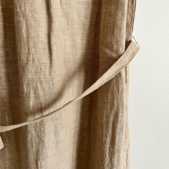 Chico’s Beige Linen Sleeveless Tie Waist Summer Dress with pockets - Picture 4 of 9